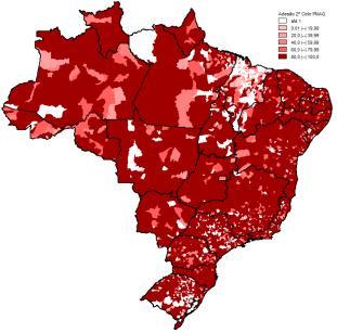 Adesão PMAQ (1º, 2º e 3º ciclo) 1º Ciclo (2011/2012) 2º Ciclo (2013/2014) 3º Ciclo (2016/2017) 3.965 municípios 71,2 % 5.070 municípios 91,0 % 5.324 municípios 95,6 % 17.
