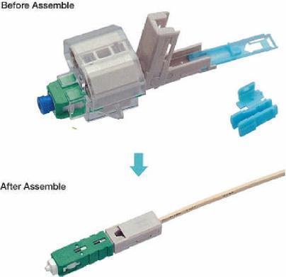 Acessórios FAST-Connector (para Drop Indoor e Outdoor) Características e Vantagens O tipo FAST-SC-GT possui um design próprio para grampear o cabo suspenso ou o cabo interno e o cabo interno de baixa