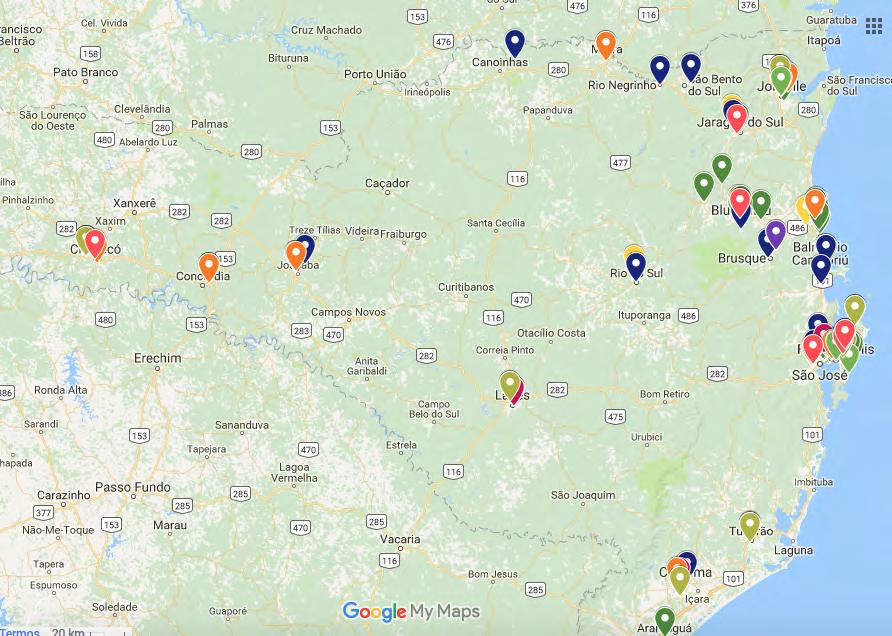 AS INCUBADORAS DE SANTA CATARINA Mapa de habitats de Inovação de Santa Catarina. Fonte: VIA Estação Conhecimento. Disponível em: https://www.google.com/maps/d/viewer?