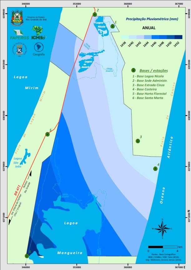 Figura 12 Precipitação pluviométrica média anual na Esec Taim entre mar. 2013 e fev.