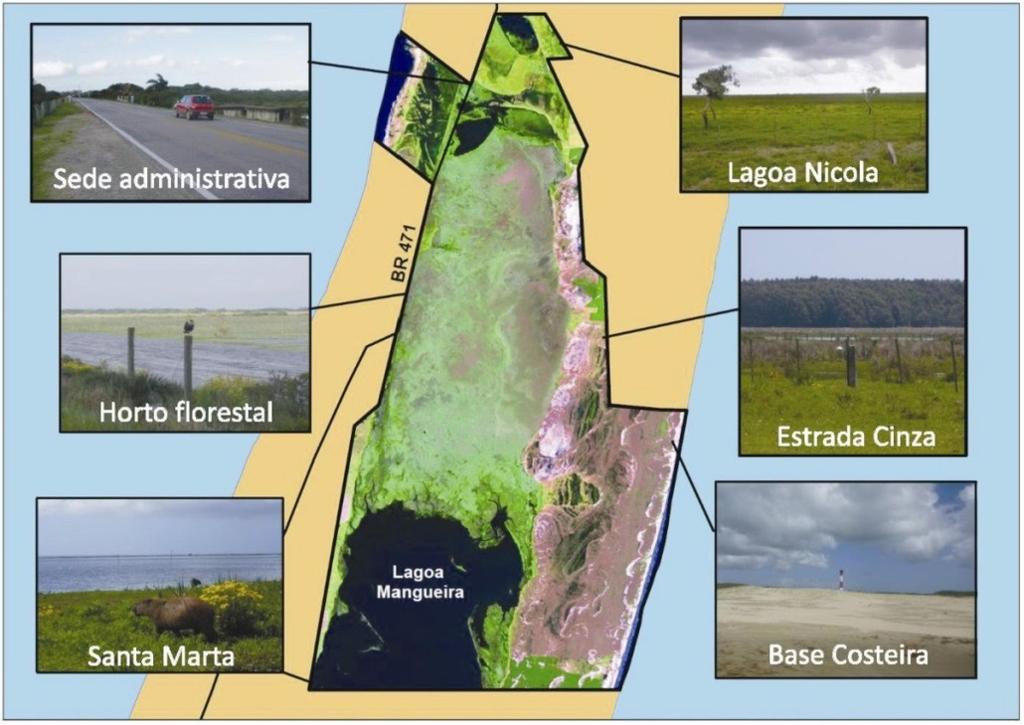 Figura 3 Paisagens da Esec Taim a partir de imagem do satélite Landsat 5 Para a definição das unidades climáticas da Esec Taim, optou-se pela análise e interpolação das temperaturas e umidade