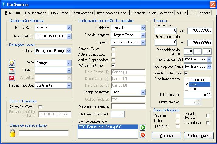 Parametrização do GesPOS Esta funcionalidade foi implementada na versão 2008 do GesPOS.