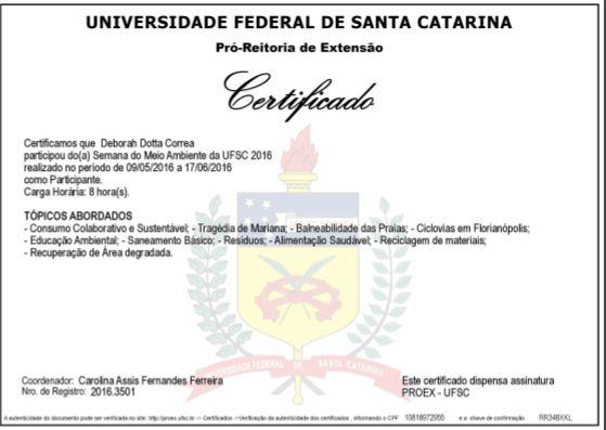(Certificado de participação pela organização do II Encontro Municipal de Agricultura Urbana) Certificado de participação na Semana do Meio Ambiente da