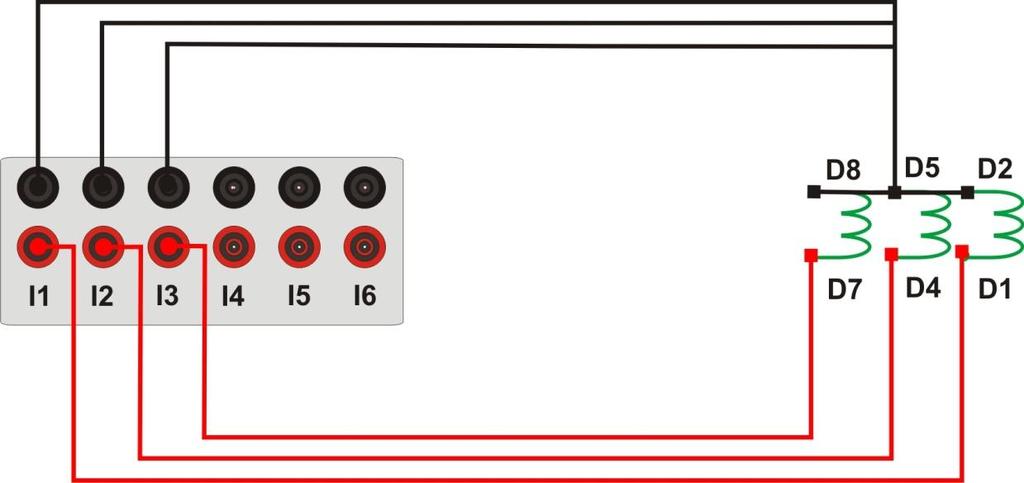 2 Bobinas de Corrente Para estabelecer a conexão das bobinas de corrente, ligue os canais I1, I2 e I3 com os pinos D1, D4 e D7 do terminal do relé e os