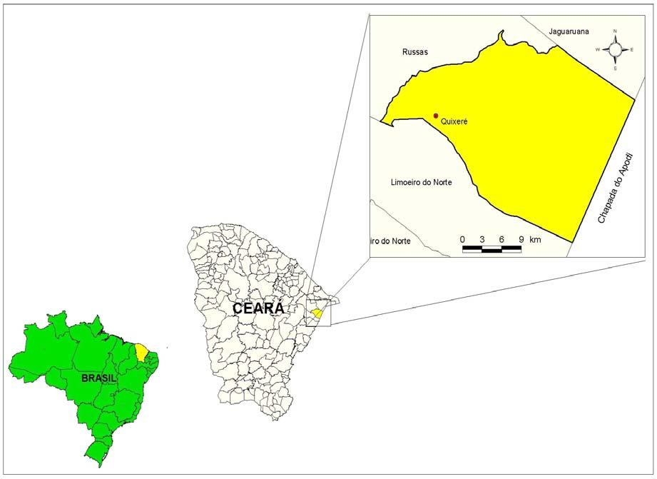 Figura 1 Localização da Área O Censo de 27 realizado pelo Instituto Brasileiro de Geografia e Estatística - IBGE aponta uma população de 18.652 habitantes e densidade demográfica de 3 hab/km 2.