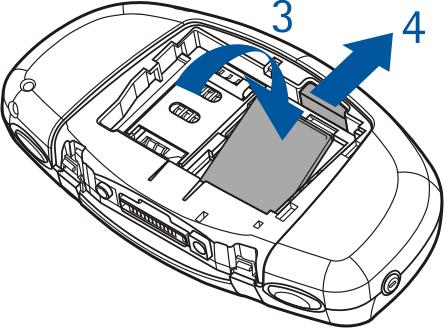 Para instalar o cartão de memória, prima o cartão de memória, com cuidado, até encaixar no lugar (3), enquanto prime, sem soltar, o botão de abertura do cartão de memória (4).