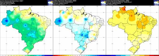 Precipitação total Anomalia da precipitação Anomalia da temperatura máxima média Fonte: Inmet.