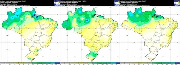 Figura 11 - Precipitação decendial, precipitação total, anomalia da precipitação e da temperatura máxima média em abril de 2018 Precipitação de 1º a 10/04/2018 Precipitação de 11 a 20/04/2018