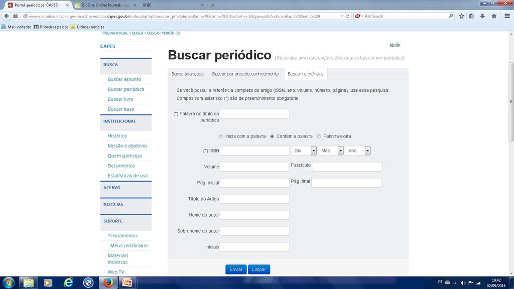 A opção Buscar referências permite localizar periódicos ou