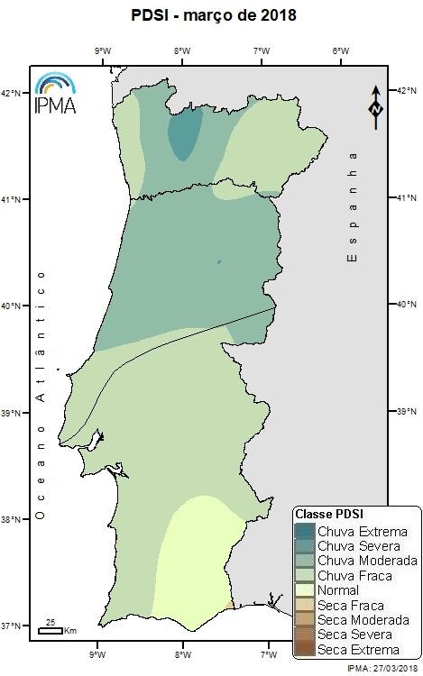 Figura 6 - Variação mensal da distribuição espacial do índice de seca meteorológica (Fonte: IPMA).