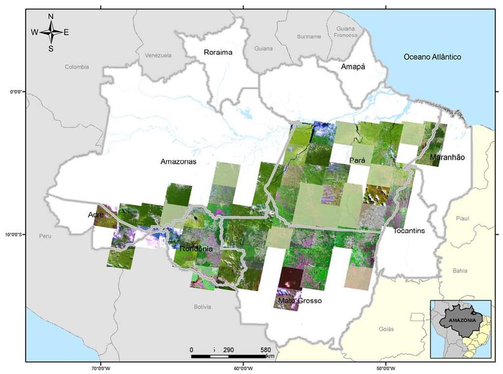 Amazônia Legal Validação dos dados SAD utilizando Imagens Landsat e Cbers Em 2008, o Imazon aperfeiçoou a validação dos dados do SAD, utilizando imagens CBERS e Landsat, com resolução espacial mais