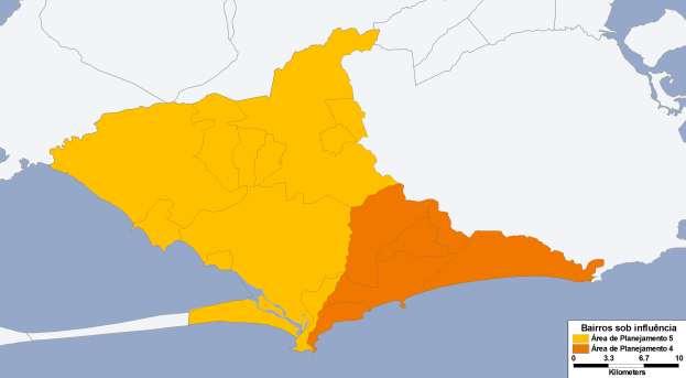 23 Recreio dos Bandeirantes; Vargem Grande; Vargem Pequena; Barra da Tijuca; Camorim. Os outros bairros estão localizados ao norte, próximos, também, à Av.