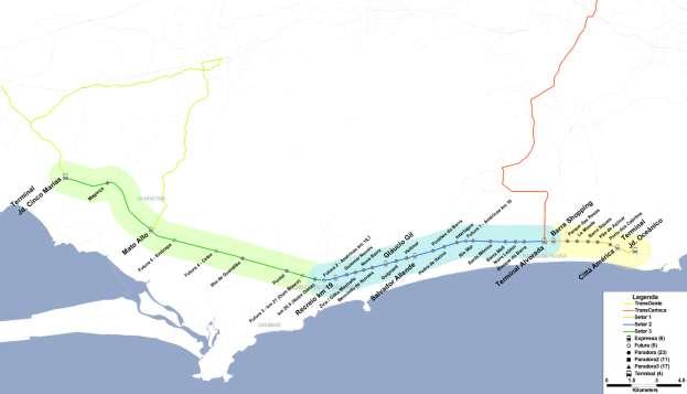 91 Figura 9.1 Visualização esquemática dos setores atribuídos ao trecho Principal do Corredor BRT TransOeste. 9.2.