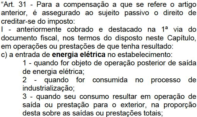 Creditamento de energia elétrica Alínea c