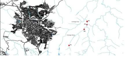 Figura 1: Pontos de coleta no córrego Areia, Araxá Minas Gerais. 5. RESULTADOS E DISCUSSÃO 5.