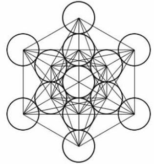 A geometria da Flor da Vida é composta por treze círculos, sendo que o centro de cada círculo é considerado um "nó", e cada nó está conectado a outro nó com uma única linha, resultando em um total de
