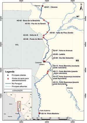 PONTOS DE DESMEMBRAMENTO De acordo com as normativas da Capitania Fluvial do Pantanal (CFPN), foram identificados 14 locais onde há necessidade de desmembramento de comboios devido a restrições no