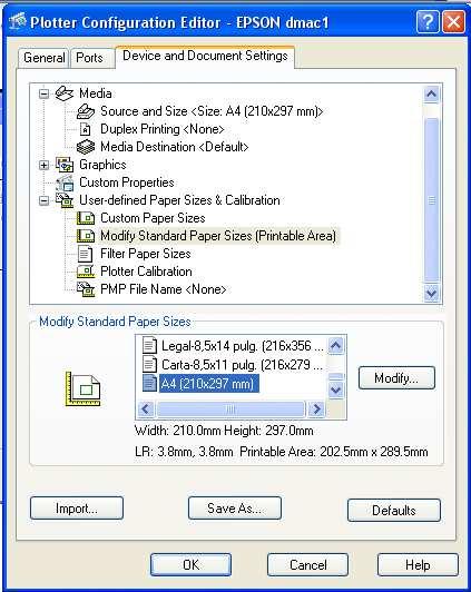 8. Clicar em Edit Plotter Configuration aparecendo a caixa Plotter configuration editor utilizada