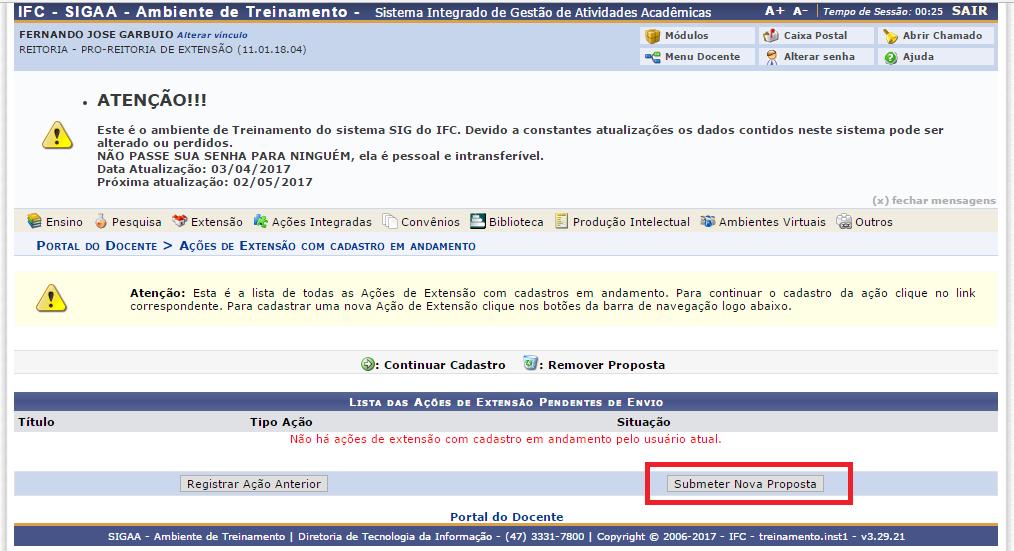 Selecionar: Submeter Nova