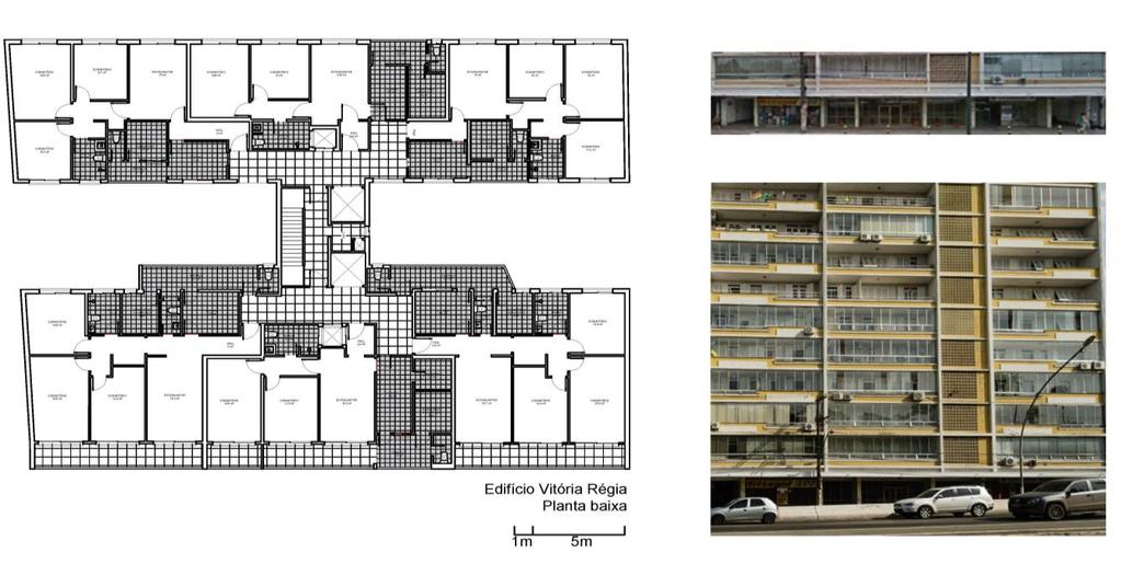 Figura 06: Edifício Vitória Régia Fonte: Desenho e fotos de Maitê T. Oliveira Os edifícios que compõem o conjunto em estudo possuem características comuns.