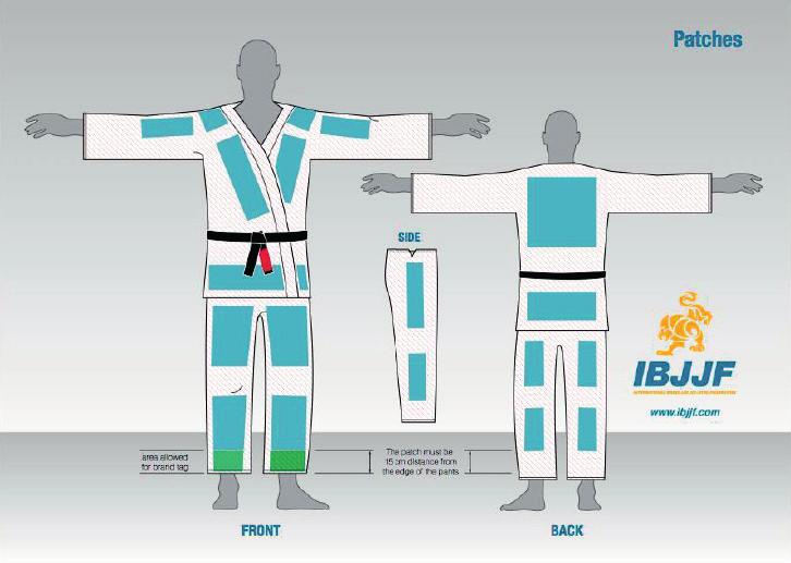 Uniforme - kimono Requerimentos para uniformes em competições da IBJJF MATERIAL DO KIMONO: Os kimonos devem ser confeccionados em algodão ou tecido similar.