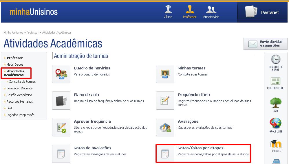 O processo de registro de graus e faltas deve ser realizado conforme as etapas apresentadas no índice do tutorial.