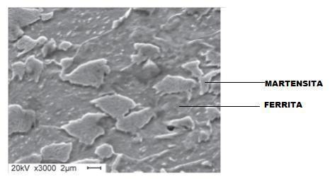 , (2013), as micrografias mostram claramente as duas fases presentes no aço DP600.