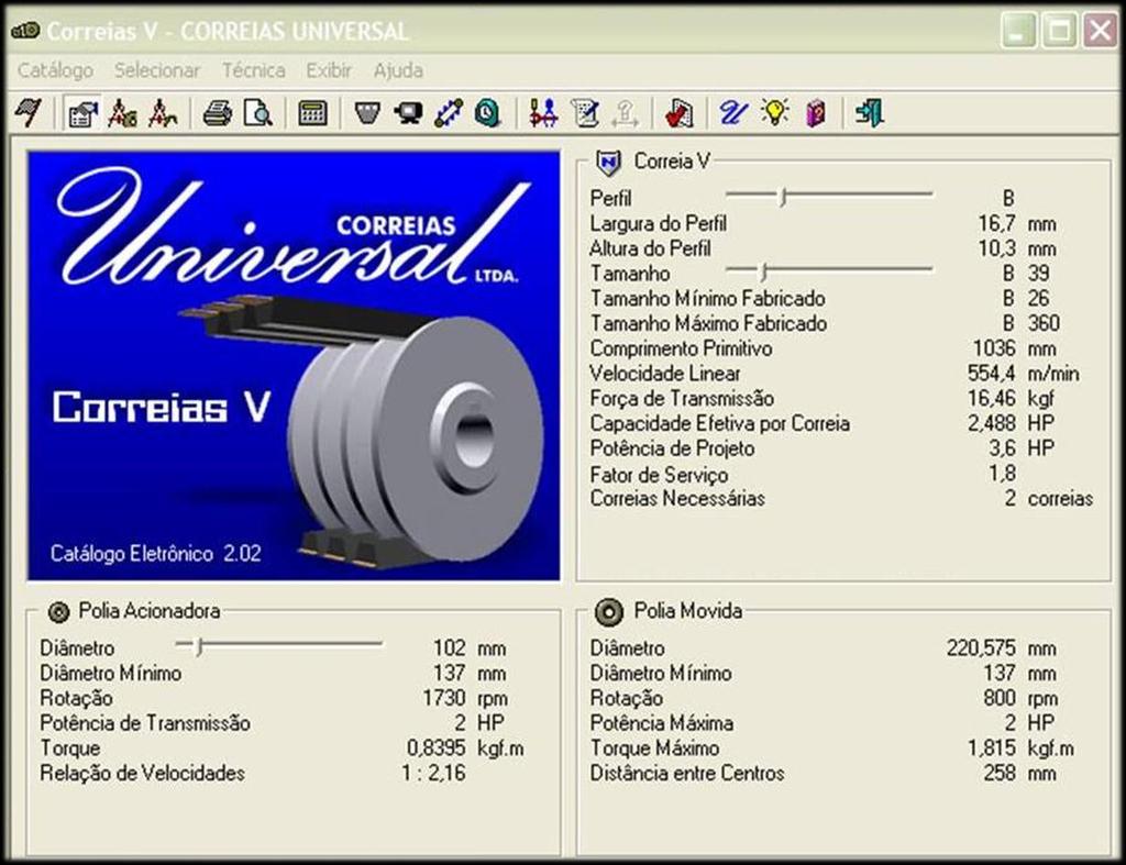 55 Figura 10 Layout do software Correias Universal Fonte: Autor.