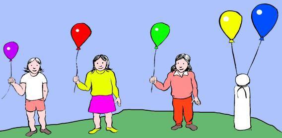 Fantoche: Cada menina está a segurar num balão.