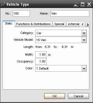 . Figura 3 Criação dos parâmetros de configuração de um novo veículo designado por Van. Após a criação do novo tipo de veículo, seguiu-se para a configuração e composição do tráfego.