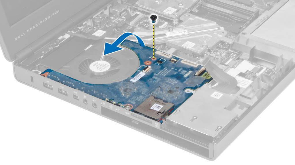 4. Remova os parafusos que prendem a placa de E/S no computador. Levante a borda direita da placa de E/S para cima, para soltar o conector, e remova-a do computador. Como instalar a placa de E/S 1.