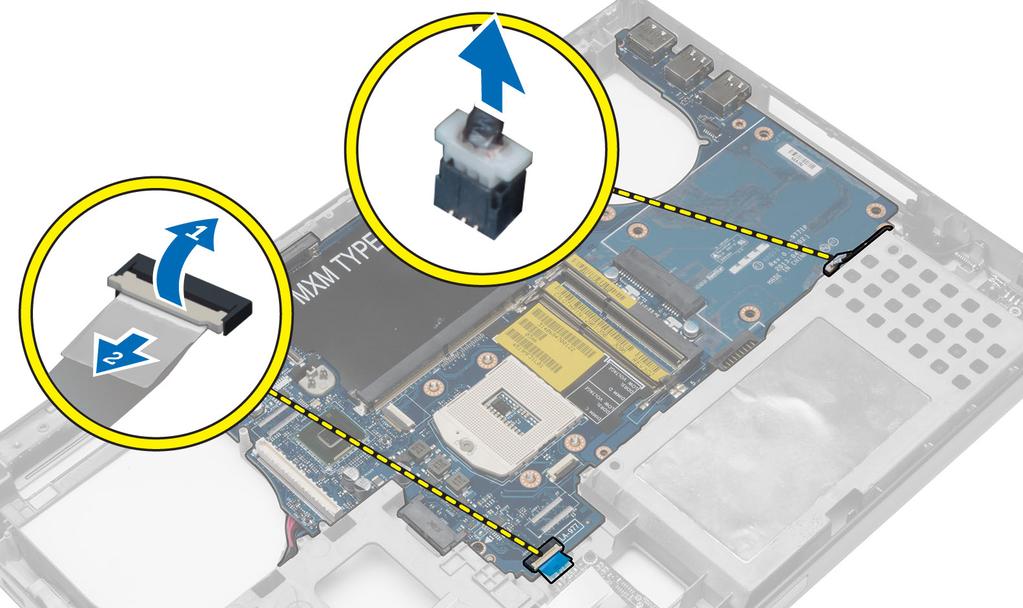 Desconecte o cabo do conector USH e o cabo do comutador de wi-fi. 5.