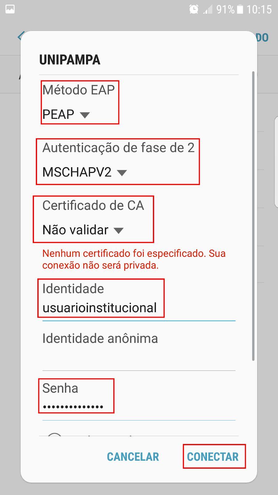 Se as informações estiverem corretas a conexão deverá ser estabelecida.