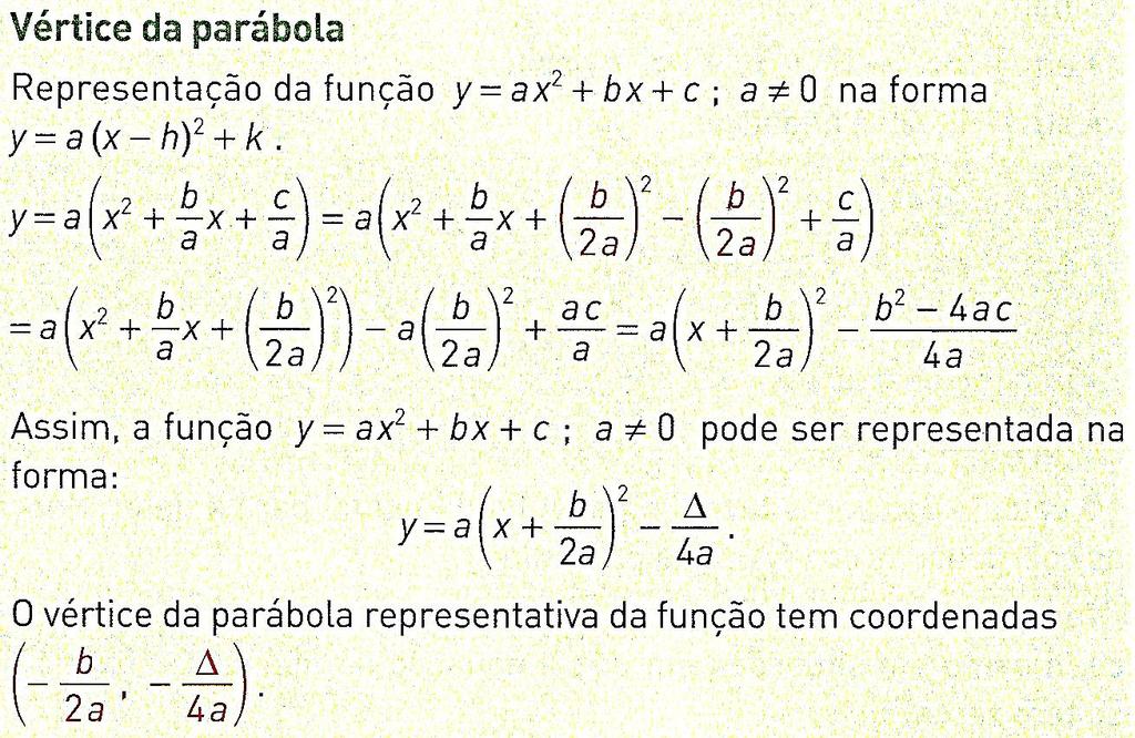 COORDENADAS DO VÉRTICE DE UMA PARÁBOLA 4º