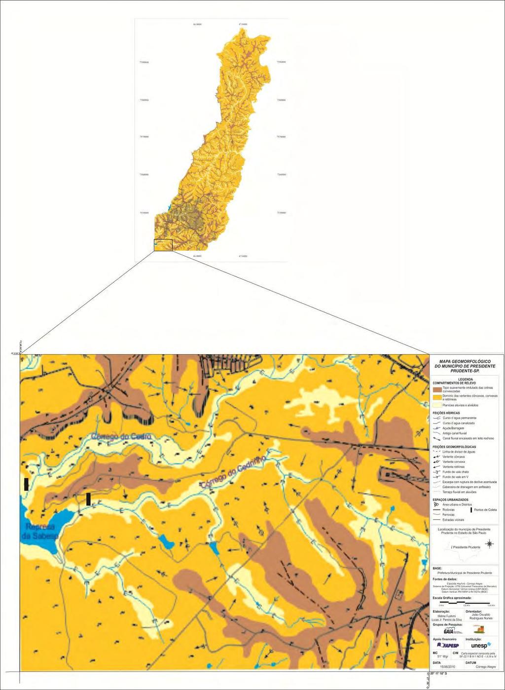 47 Figura 11 Mapa geomorfológico da área de estudo 4 Fonte: Fushimi, 2011 4 O terceiro ponto de coleta do Rio Santo Anastácio