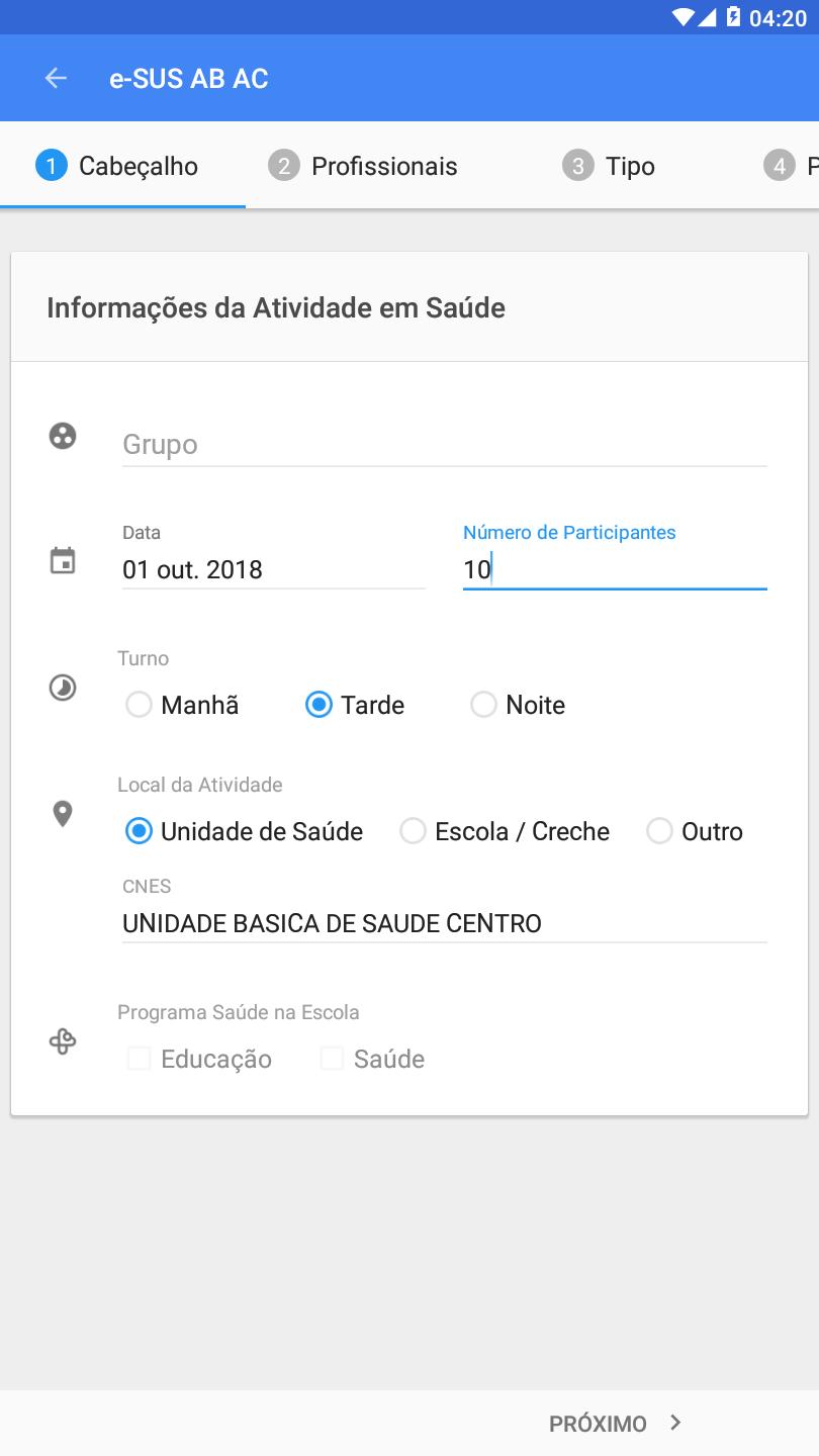 Figura 3.11. Tela Nova Atividade Coletiva em Saúde Fonte: SAS/MS A lista de Profissionais consiste em incluir os executores da atividade, destacando o responsável pela atividade.