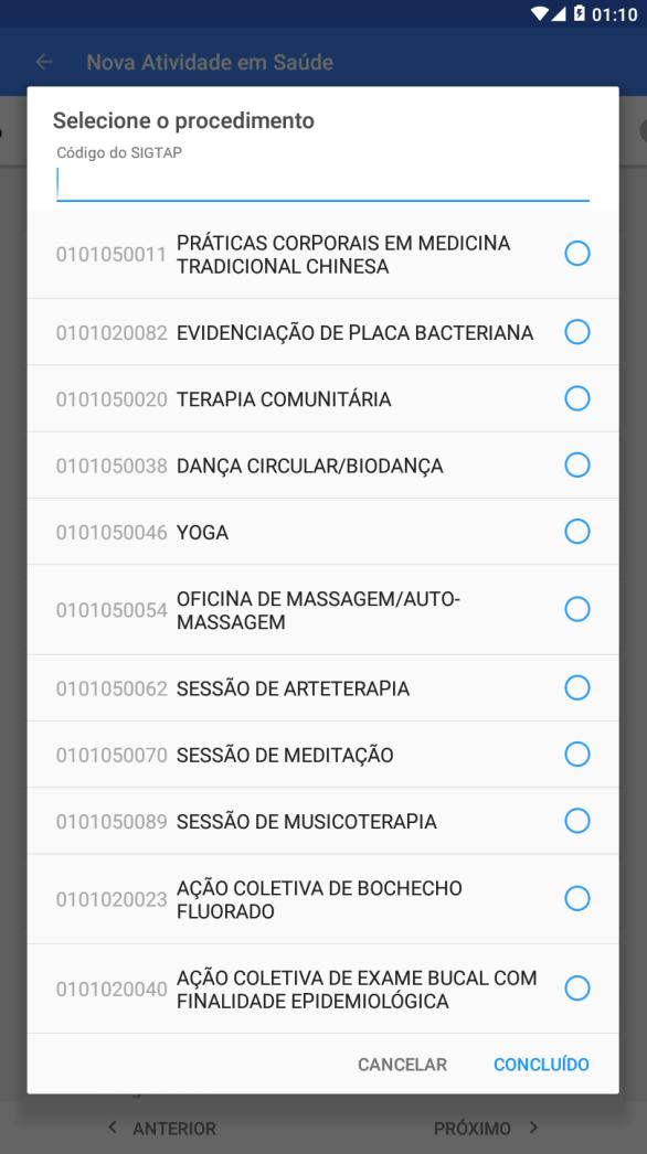 Fonte: SAS/MS Em Participantes o profissional irá incluir os cidadãos que participaram da atividade coletiva. Neste momento é possível incluir os cidadãos tocando no botão.