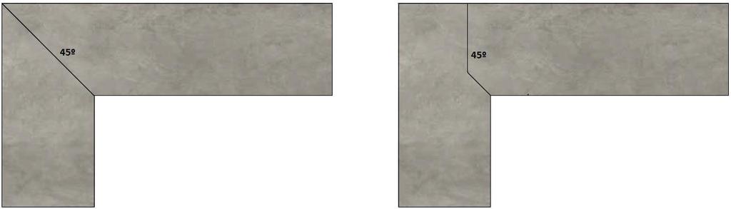 4.7. Instalação de bancadas em L Para evitar esquinas de 90º numa bancada em formato em L, deverá dividi-la em diversas partes.