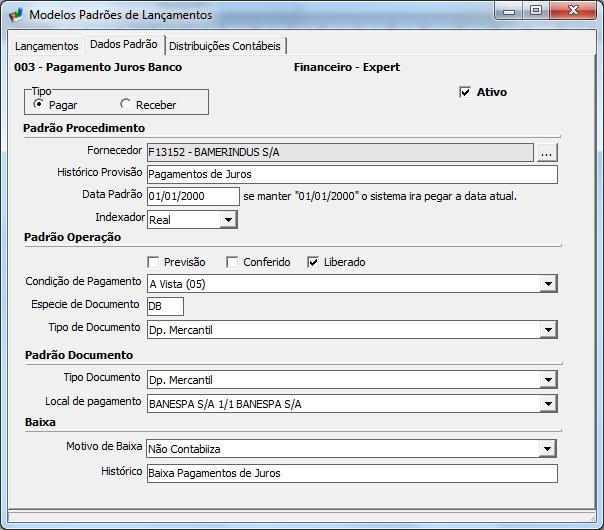 1.6 Para Cadastrar um Lançamento Financeiro-Expert - Clique na pasta Lançamentos. - Cadastre uma descrição. - Defina a Atuação Financeiro-Expert.