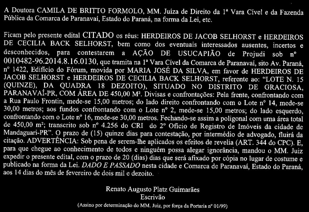 4 Publicação Lgal Paranavaí 5 junho 208 sxta-fira www.diariorost..br Prfitura Municipal Tamboara PORTARIA Nº. 02 / 208, Prfito Tamboara, Esta Paraná, uso suas atribuiçõs lgais, Art.