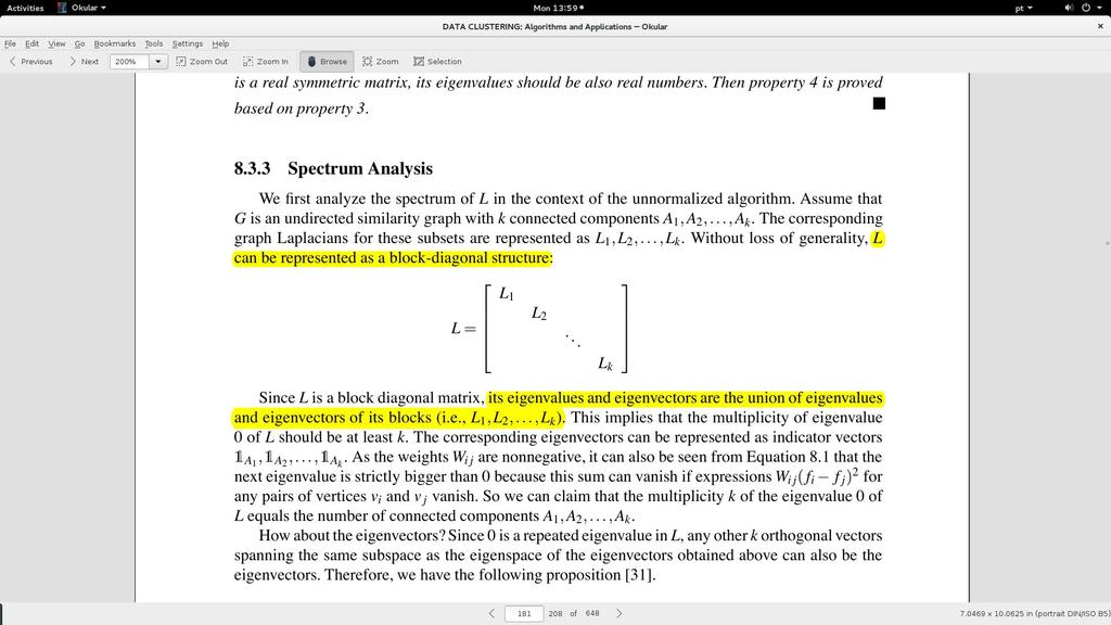 Spectral Clusters de formatos arbitrários 3º passo: Spectrum Analysis L pode ser