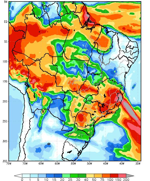 PMO de Dezembro Semana Operativa de 22/12/18 a 28/12/18 Figura 1 - Precipitação acumulada prevista pelo modelo ETA (CPTEC/INPE) para o período de 22 a 28/12/18 Nas bacias dos rios Paranapanema,