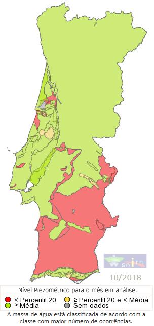 4. Águas Subterrâneas No respeitante à evolução das reservas hídricas subterrâneas apresentam-se, seguidamente, os mapas de evolução dos níveis piezométricos correspondentes aos meses de outubro e de