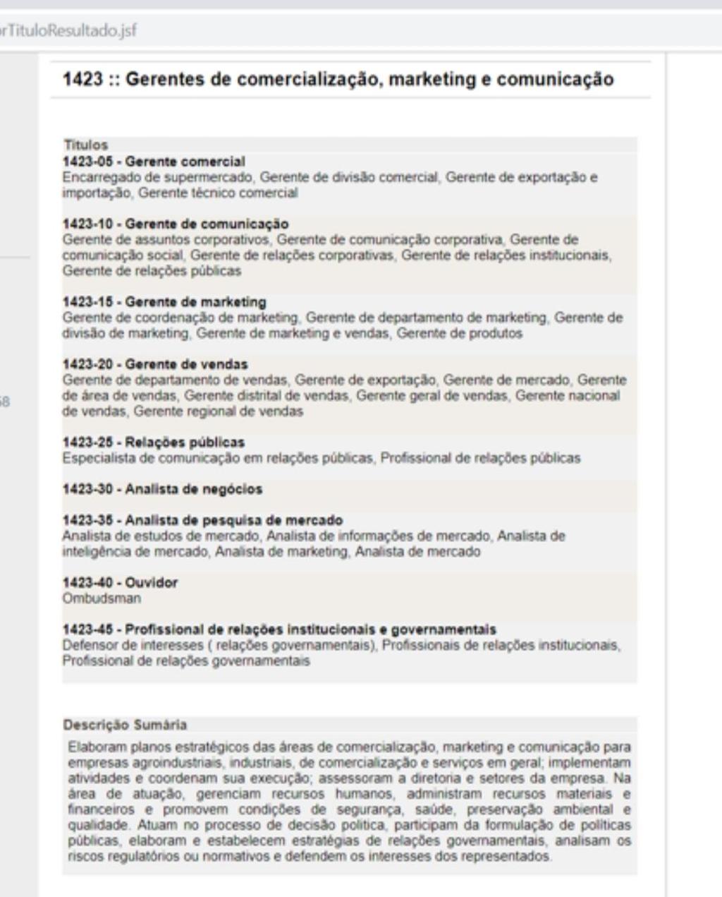 Classificação Brasileira de Ocupações CBO http://www.mtecbo.gov.