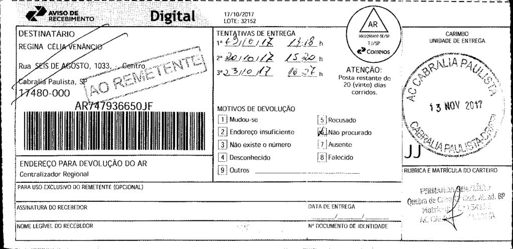 fls. 97 Este documento é cópia do original, assinado digitalmente por v-post.correios.com.br, liberado nos autos em 15/11/2017 às 07:01.