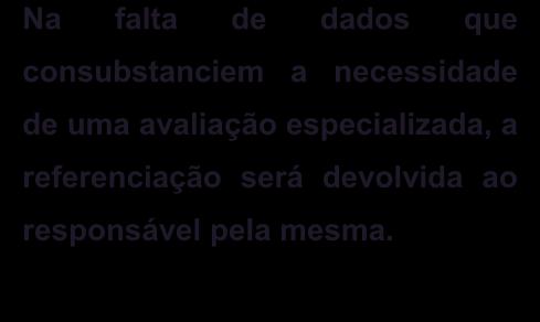 de uma avaliação especializada, a referenciação será devolvida ao responsável pela mesma.