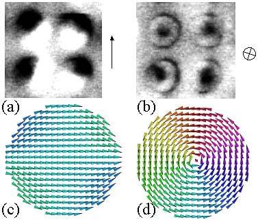 Magnetização de grãos magnéticos a) e b) Imagens MFM de pontos de Co de 200 nm como