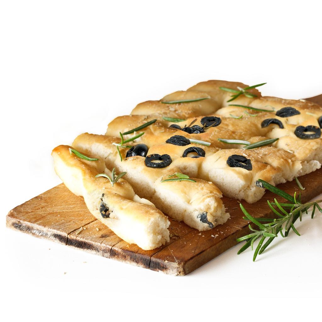 Focaccia com Azeitona e Alecrim Sabor mediterrânico. Liberte a sua imaginação e viaje nos sabores das azeitonas. Cobertura Azeitonas Alecrim 1,100 l 3 5 55 1.