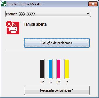 Encontre o erro Com o Status Monitor Encontre a solução Um ícone verde indica o estado Em espera normal. Um ícone amarelo indica um aviso. Um ícone vermelho indica que ocorreu um erro.