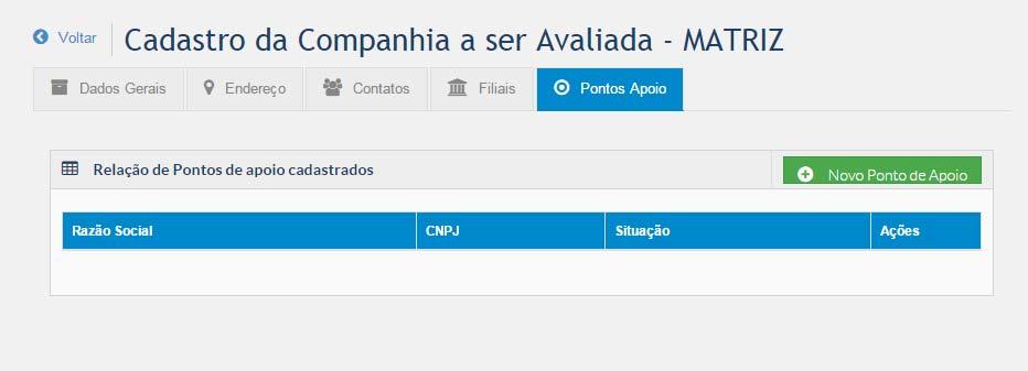 Ponto de Apoio Nesta aba devem ser cadastrados as Bases ou Pontos de Apoio à Matriz.